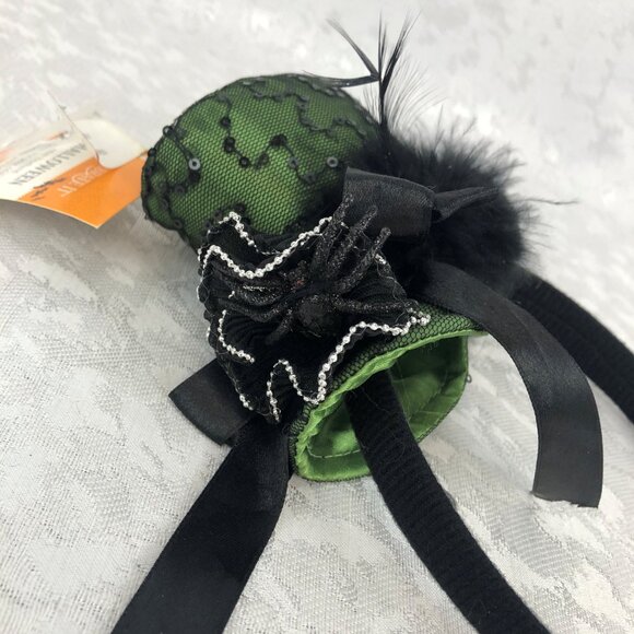 Celebrate It Sequin Black and Green Victorian Style Mini Top Hat on a Headband - Picture 4 of 10